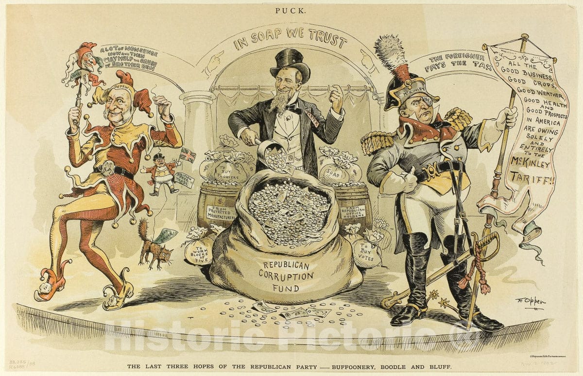 Art Print : The Last Three Hopes of the Republican Party, from Puck, Frederick Burr Opper, c 1889, Vintage Wall Decor :