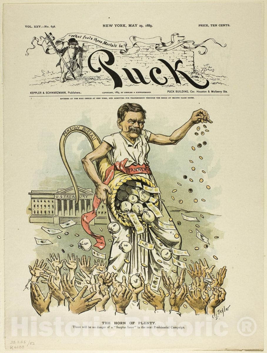 Art Print : The Horn of Plenty, from Puck, C. Jay Taylor, c 1888, Vintage Wall Decor :