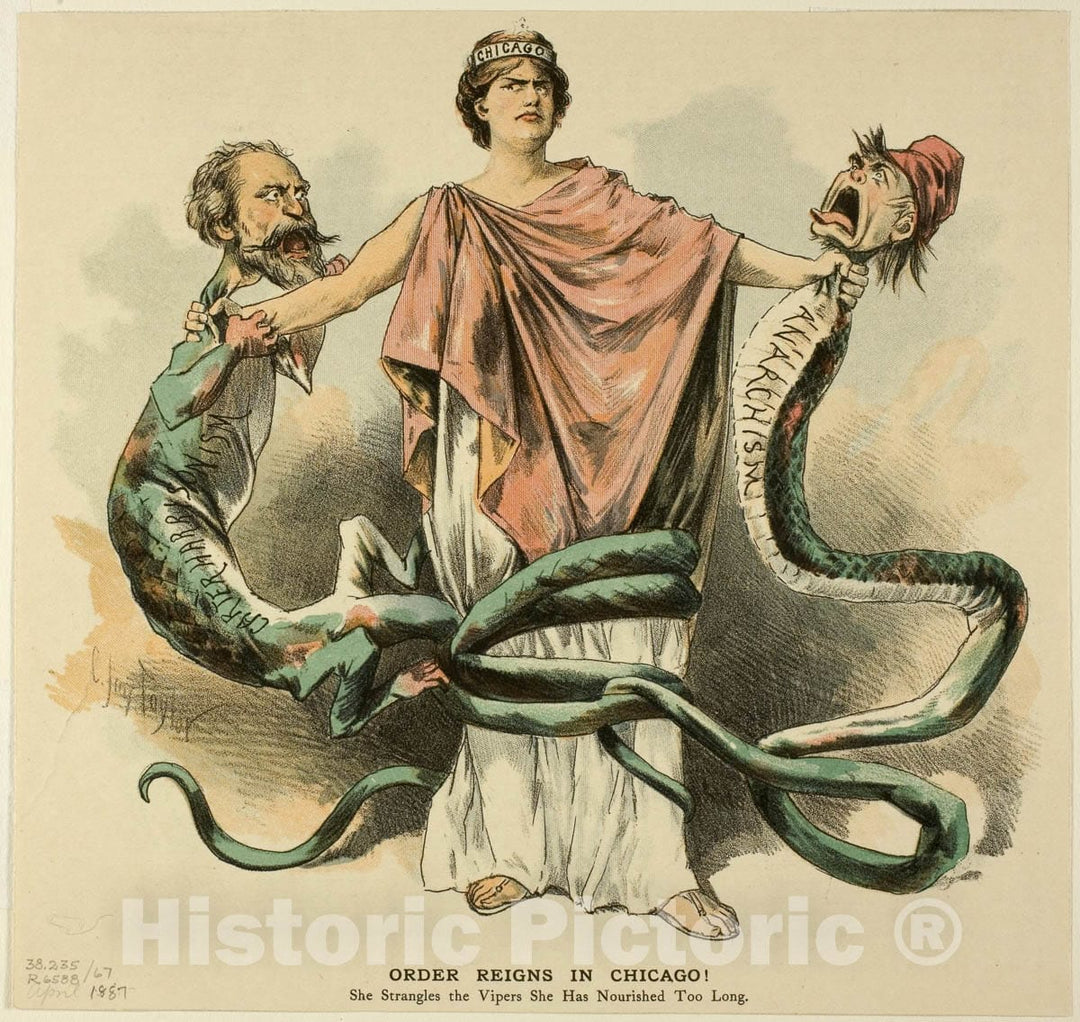 Art Print : Order Reigns in Chicago!, from Puck, C. Jay Taylor, c 1890, Vintage Wall Decor :