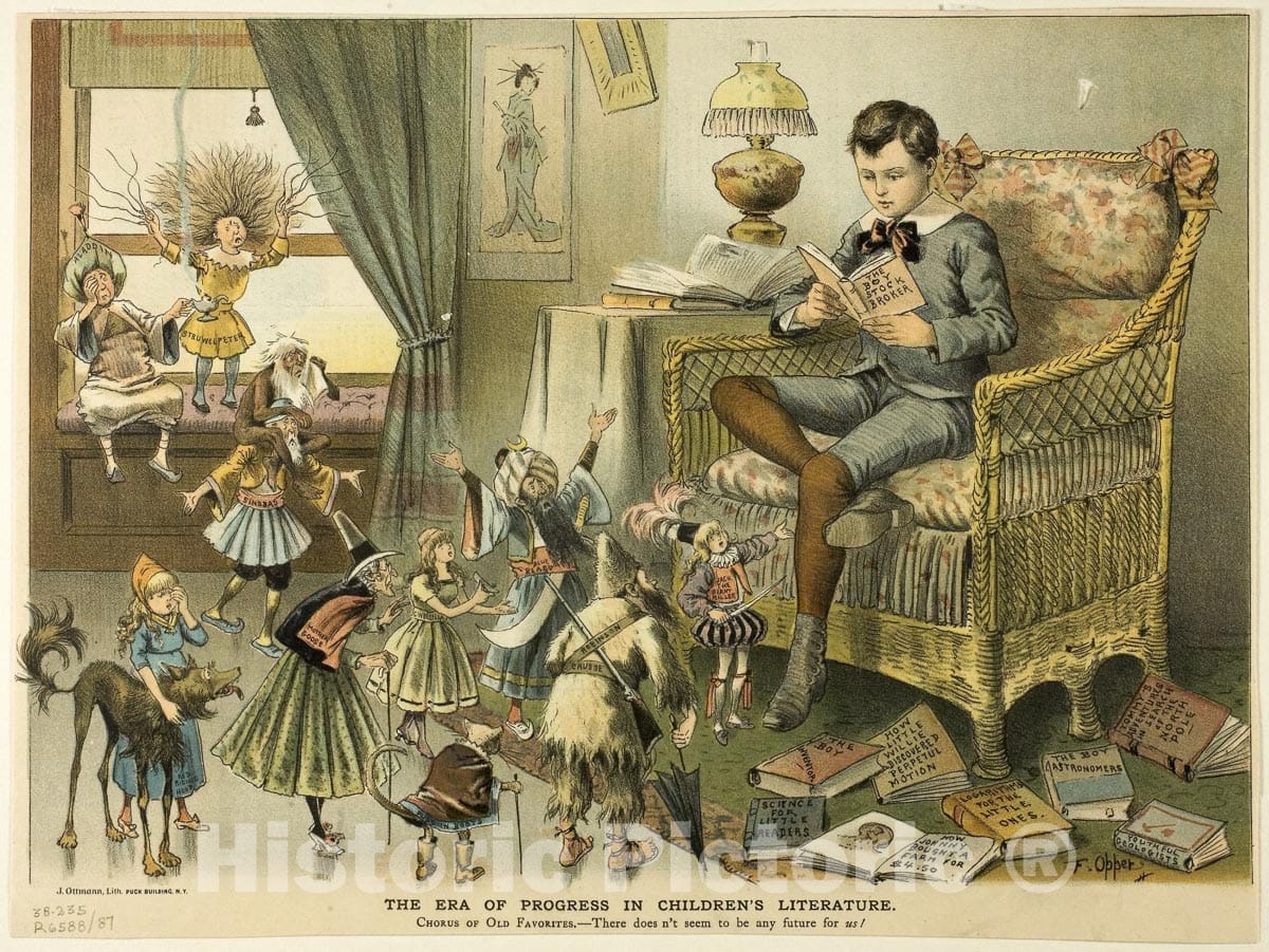 Art Print : The Era of Progress in Childrens Literature, from Puck, Frederick Burr Opper, c.1938, Vintage Wall Decor :