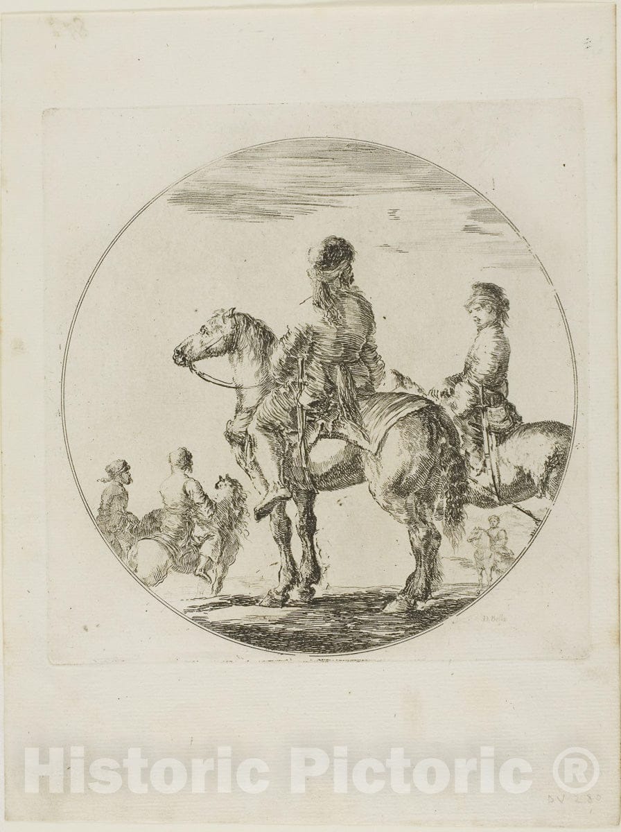 Art Print : Two Polish Horsemen, Stefano della Bella, c.1686, Vintage Wall Decor :