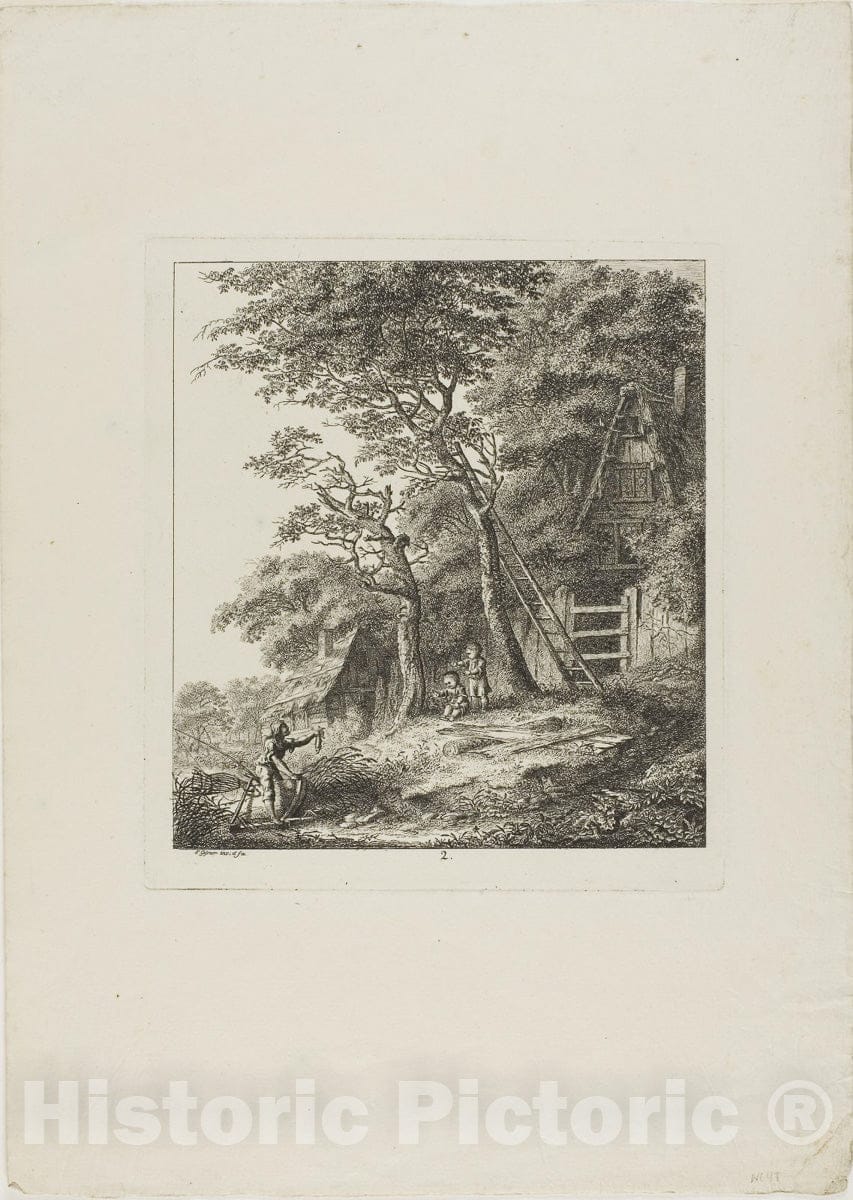 Art Print : Fishermen with Children, plate two from Paysages Dedies Ã  M. Warelet, Salomon Gessner, c.1745, Vintage Wall Decor :