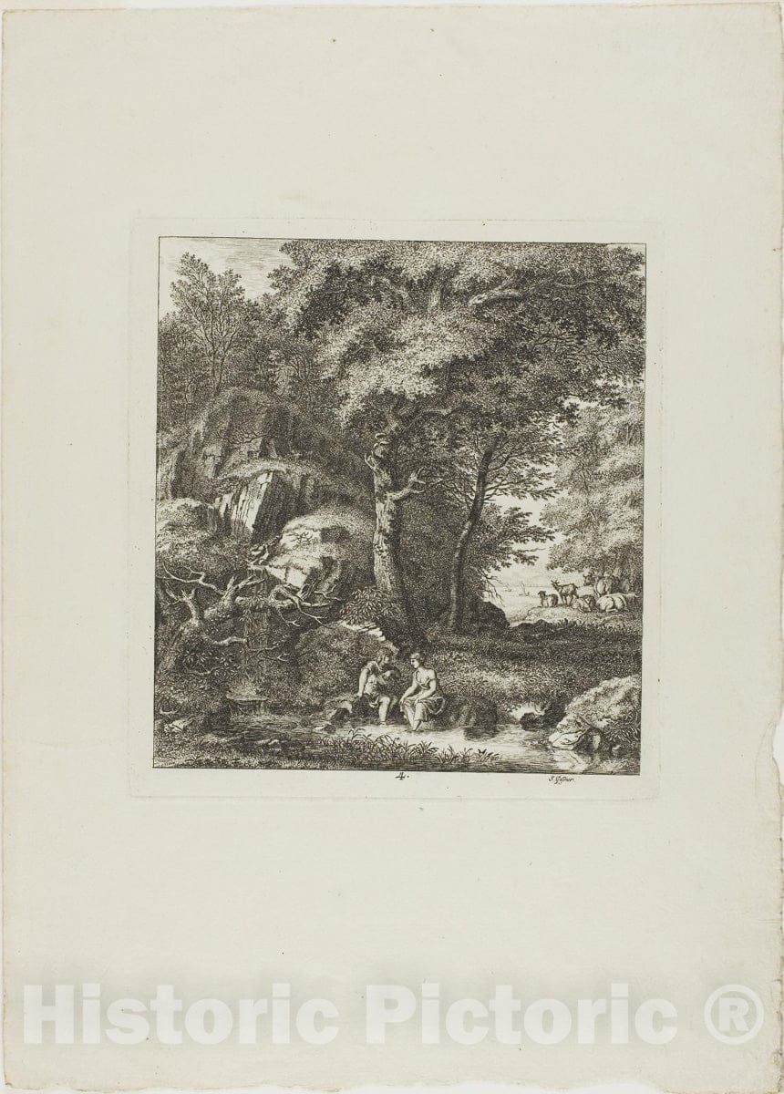 Art Print : Couple Seated in a Glade, Salomon Gessner, c.1745, Vintage Wall Decor :