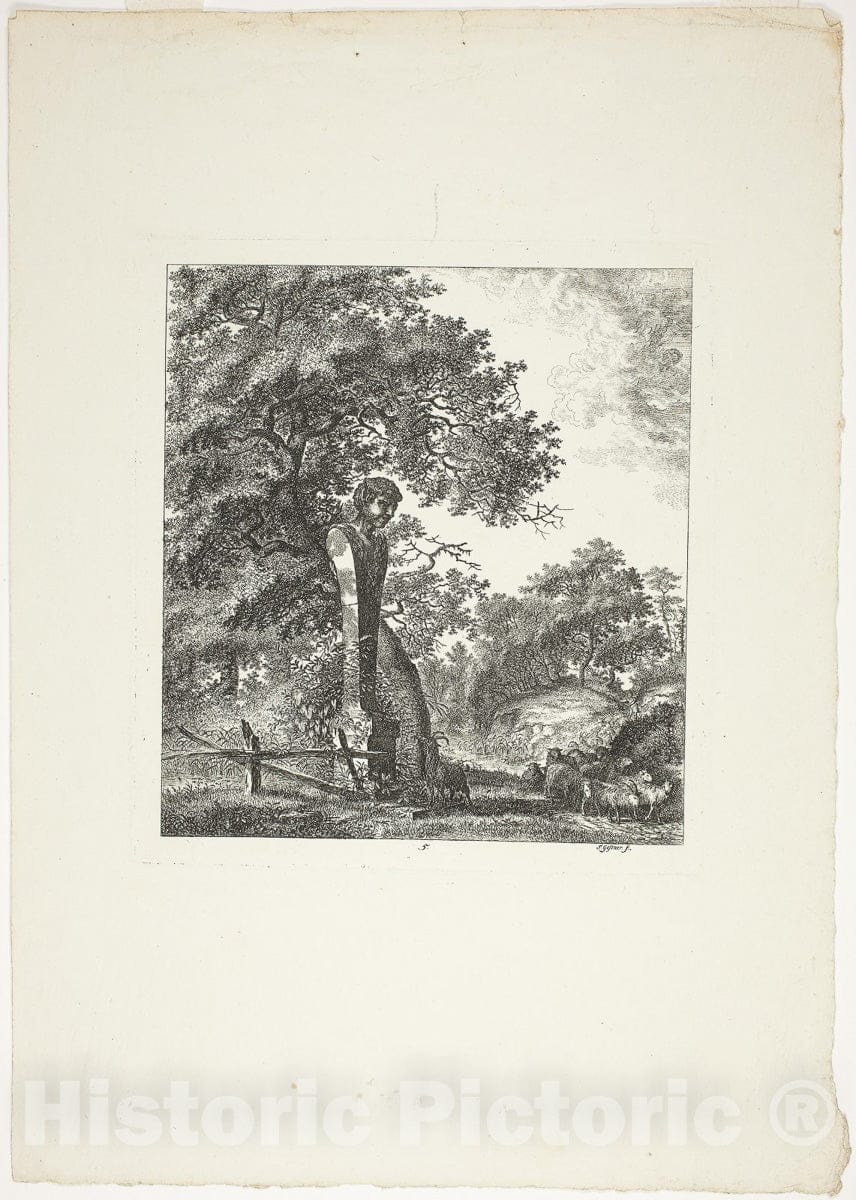 Art Print : Sheep by a Statue of Pan, plate five from Paysages Dedies Ã  M. Warelet, Salomon Gessner, c 1850, Vintage Wall Decor :