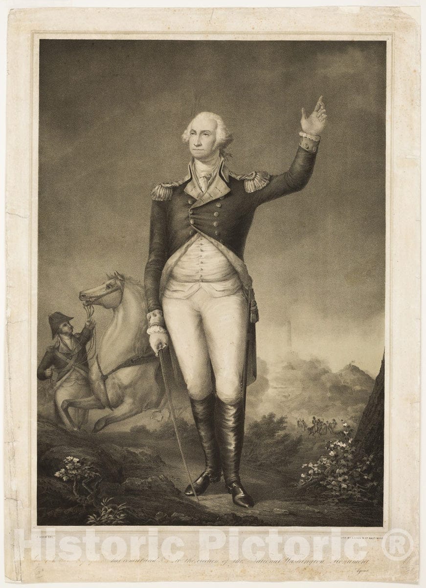 Art Print : Washington Monument, August Hoen, c 1840, Vintage Wall Decor :
