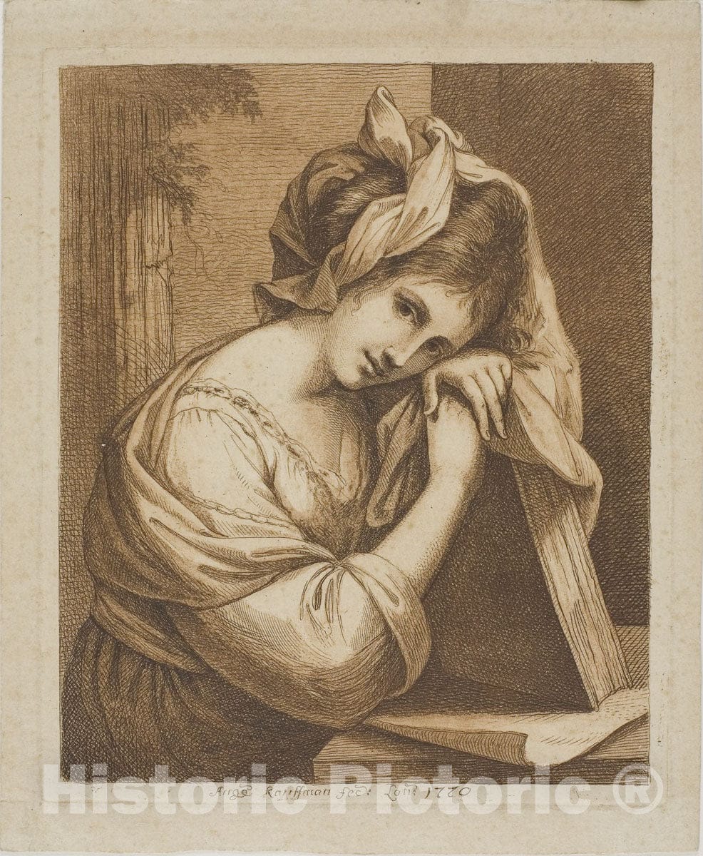 Art Print : Woman Resting Her Head on a Book, Angelica Kauffmann, c.1971, Vintage Wall Decor :