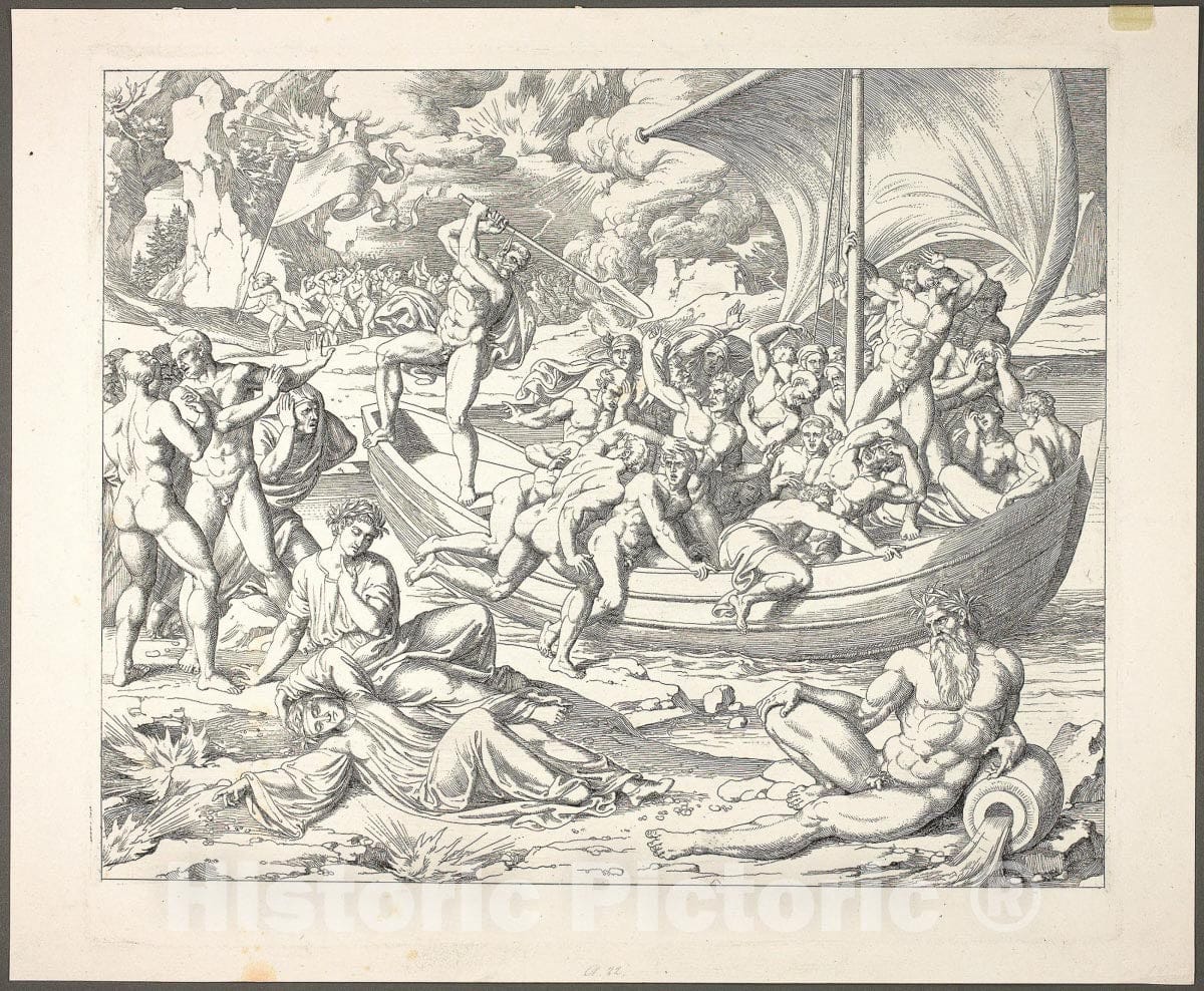 Art Print : Charons Bark with Souls Crossing the Styx, plate two from Darstellungen aus Dantes HÃ¶lle, Joseph Anton Koch, c.1764, Vintage Wall Decor :