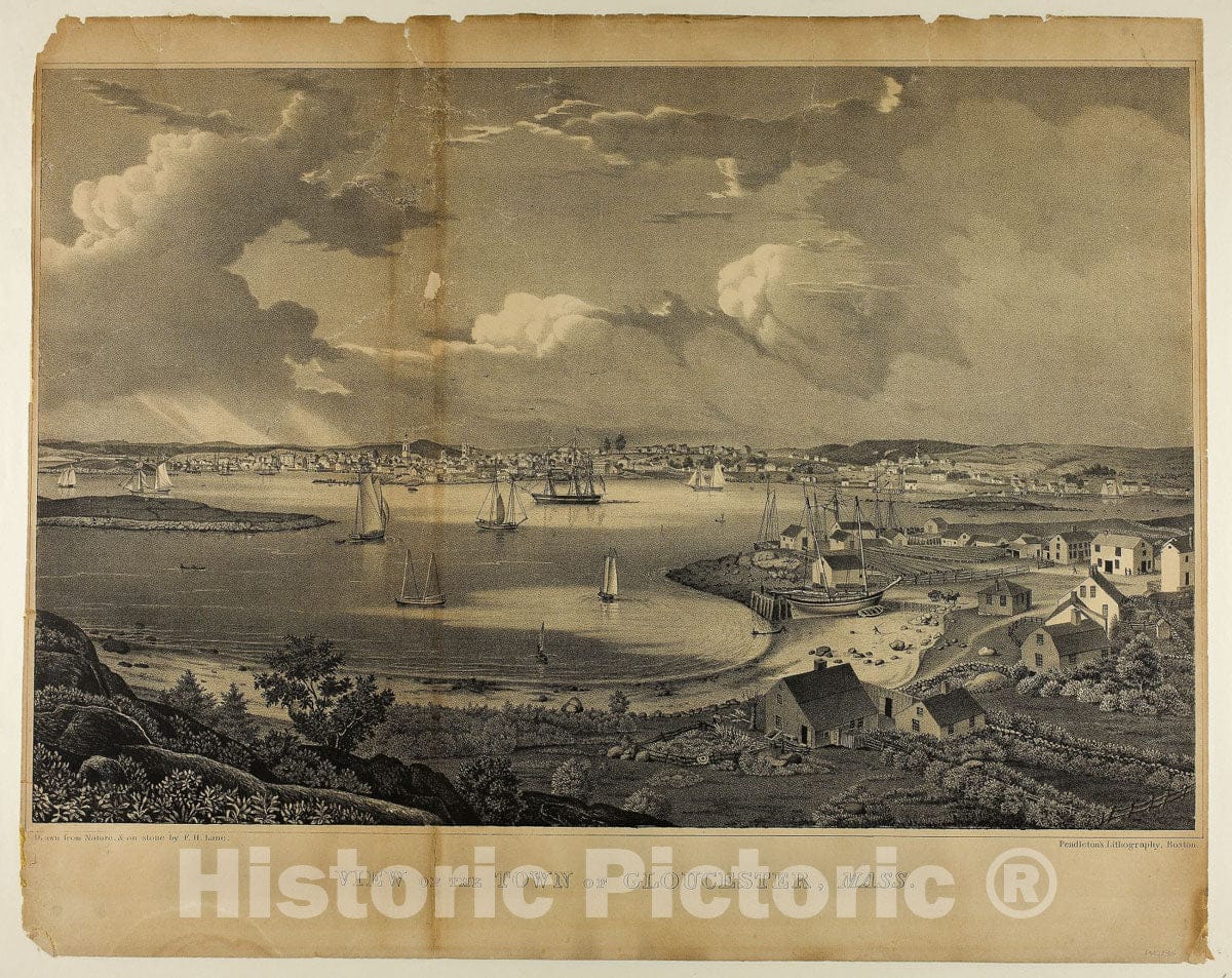 Art Print : View of the Town of Gloucester, Massachusetts, Fitz Henry Lane, c 1925, Vintage Wall Decor :