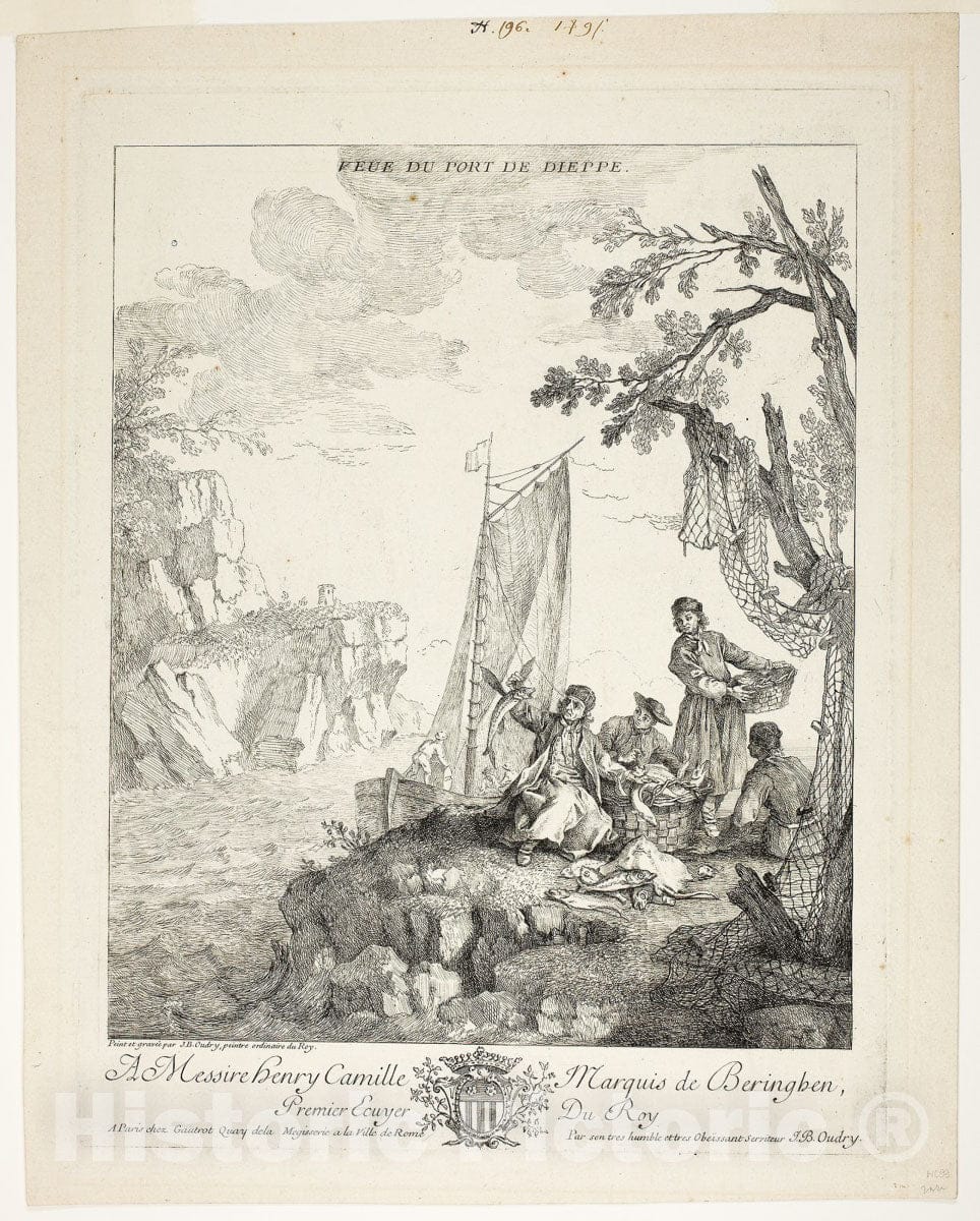 Art Print : View of the Port of Dieppe, Jean-Baptiste Oudry, c 1910, Vintage Wall Decor :