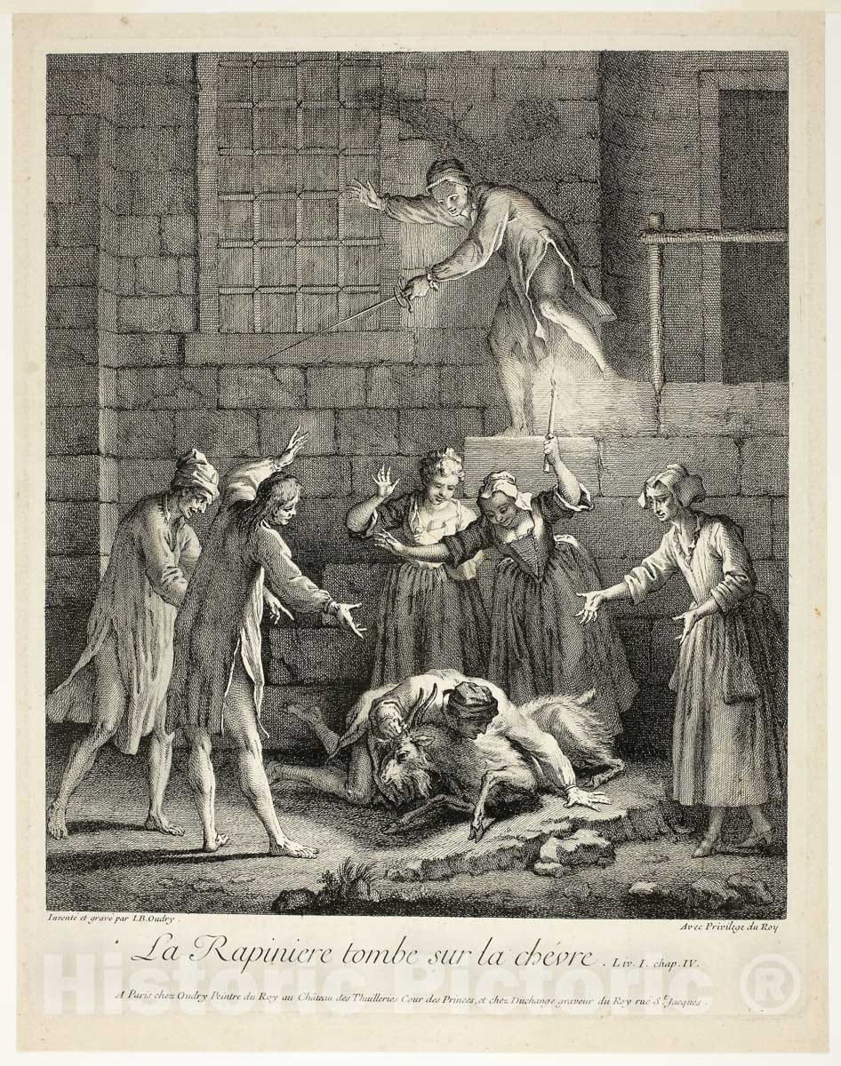 Art Print : Comic Stories: The Plunderer Falls on the Goat, Jean-Baptiste Oudry, c 1909, Vintage Wall Decor :