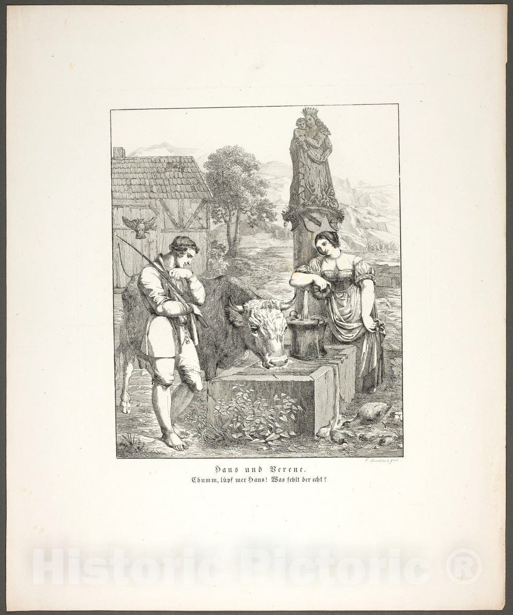 Art Print : Hans and Verene, plate five from Zehn BlÃ¤tter zu Hebels Alemannischen Gedichten, Sophie Reinhard, c 1959, Vintage Wall Decor :