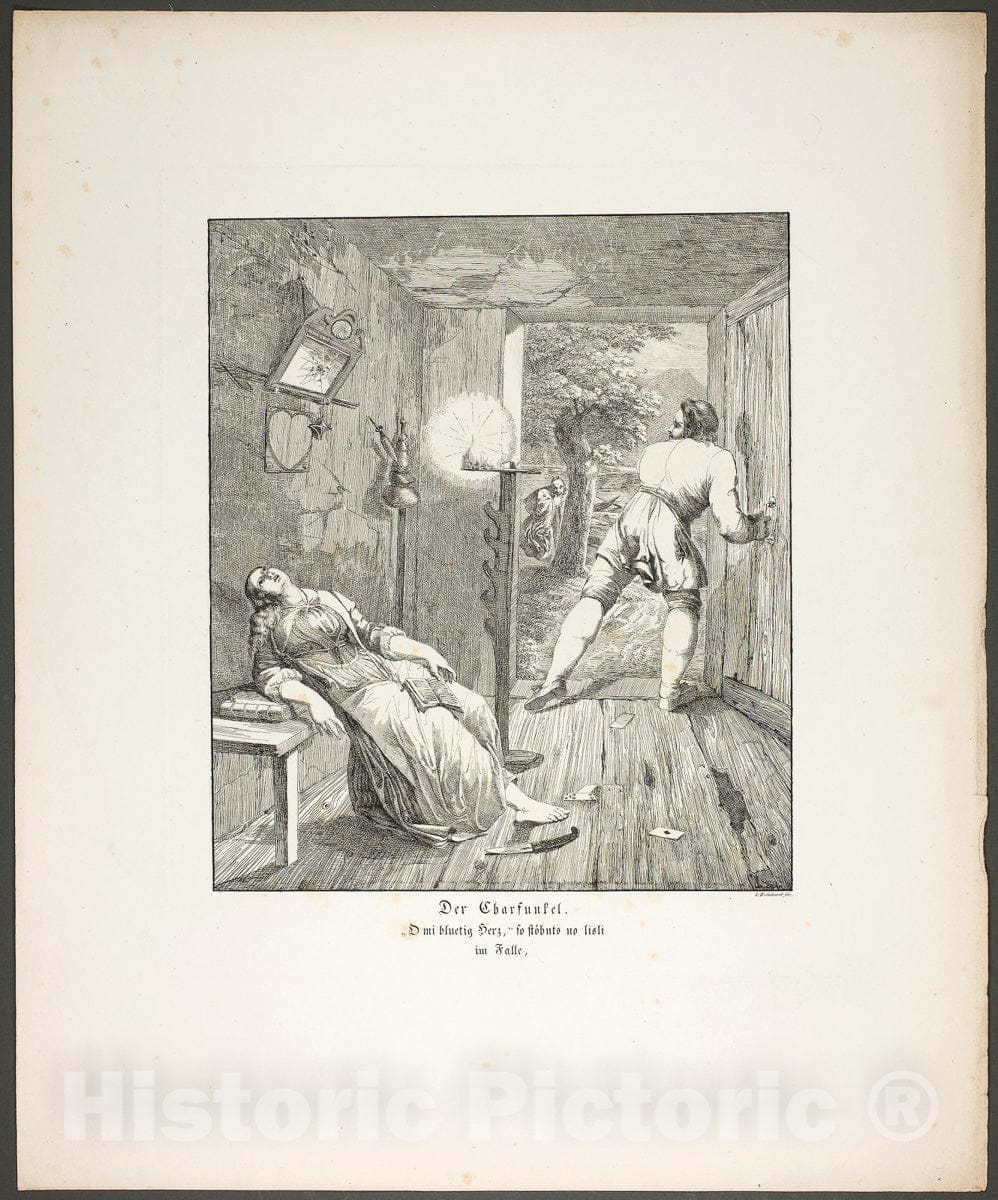 Art Print : The Carbuncle, plate three from Zehn BlÃ¤tter zu Hebels Alemannischen Gedichten, Sophie Reinhard, c 193, Vintage Wall Decor :