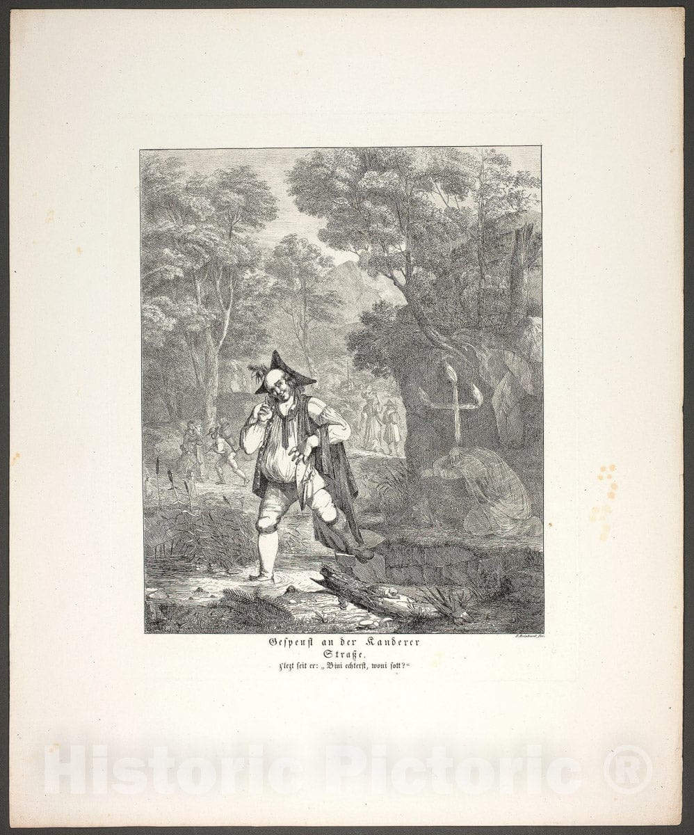 Art Print : Ghost on the Kandern Road, plate six from Zehn BlÃ¤tter zu Hebels Alemannischen Gedichten, Sophie Reinhard, c.1814, Vintage Wall Decor :