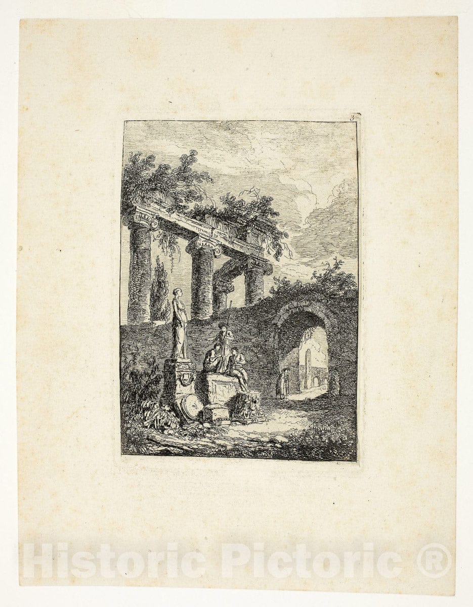 Art Print : The Statue before the Ruins, plate three from Les Soirees de Rome, Hubert Robert, c 1913, Vintage Wall Decor :