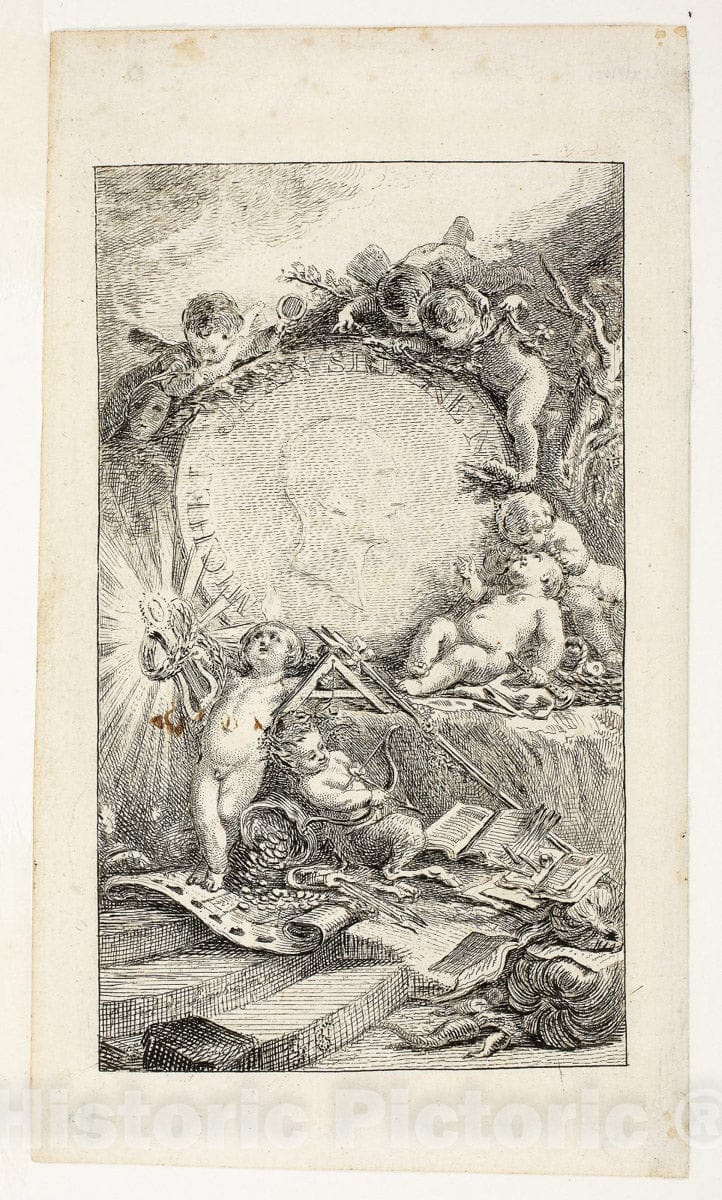 Art Print : Frontispiece, plate one from Recueil de Poesies de Sedaine, Gabriel Jacques de Saint-Aubin, c.1770, Vintage Wall Decor :