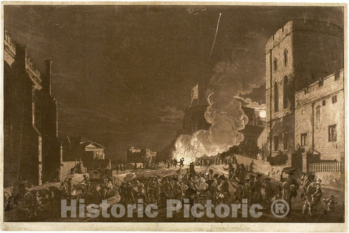 Art Print : Windsor Castle from the Lower Court on the Fifth of NovemberÂ—Fireworks, Paul Sandby, c 1921, Vintage Wall Decor :