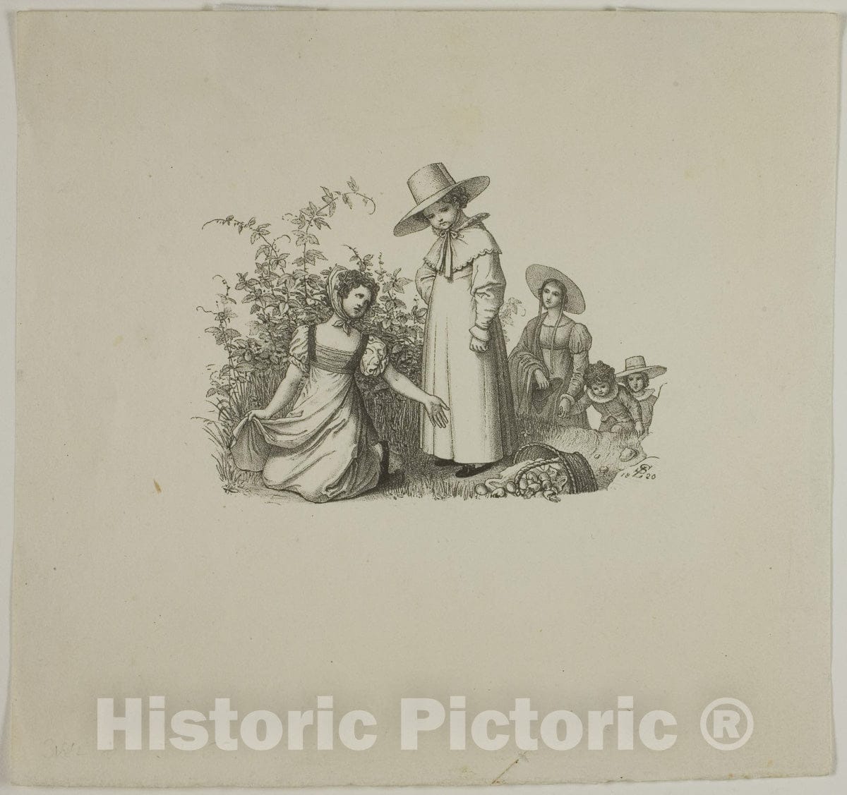 Art Print : Family with Picnic Baskets, Ludwig Ferdinand Schnorr von Carolsfeld, c 1952, Vintage Wall Decor :