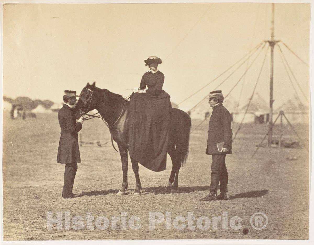 Photo Print : Jean Baptiste Oscar Mallitte - Lady Canning on her Black Arab and Lord Clyde, Commander in Chief : Vintage Wall Art