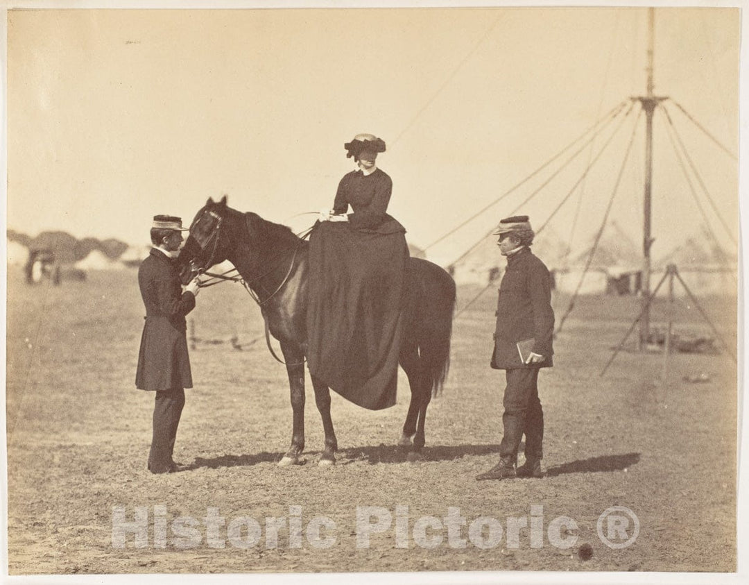 Photo Print : Jean Baptiste Oscar Mallitte - Lady Canning on her Black Arab and Lord Clyde, Commander in Chief : Vintage Wall Art