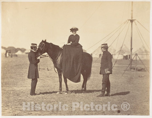 Photo Print : Jean Baptiste Oscar Mallitte - Lady Canning on her Black Arab and Lord Clyde, Commander in Chief : Vintage Wall Art