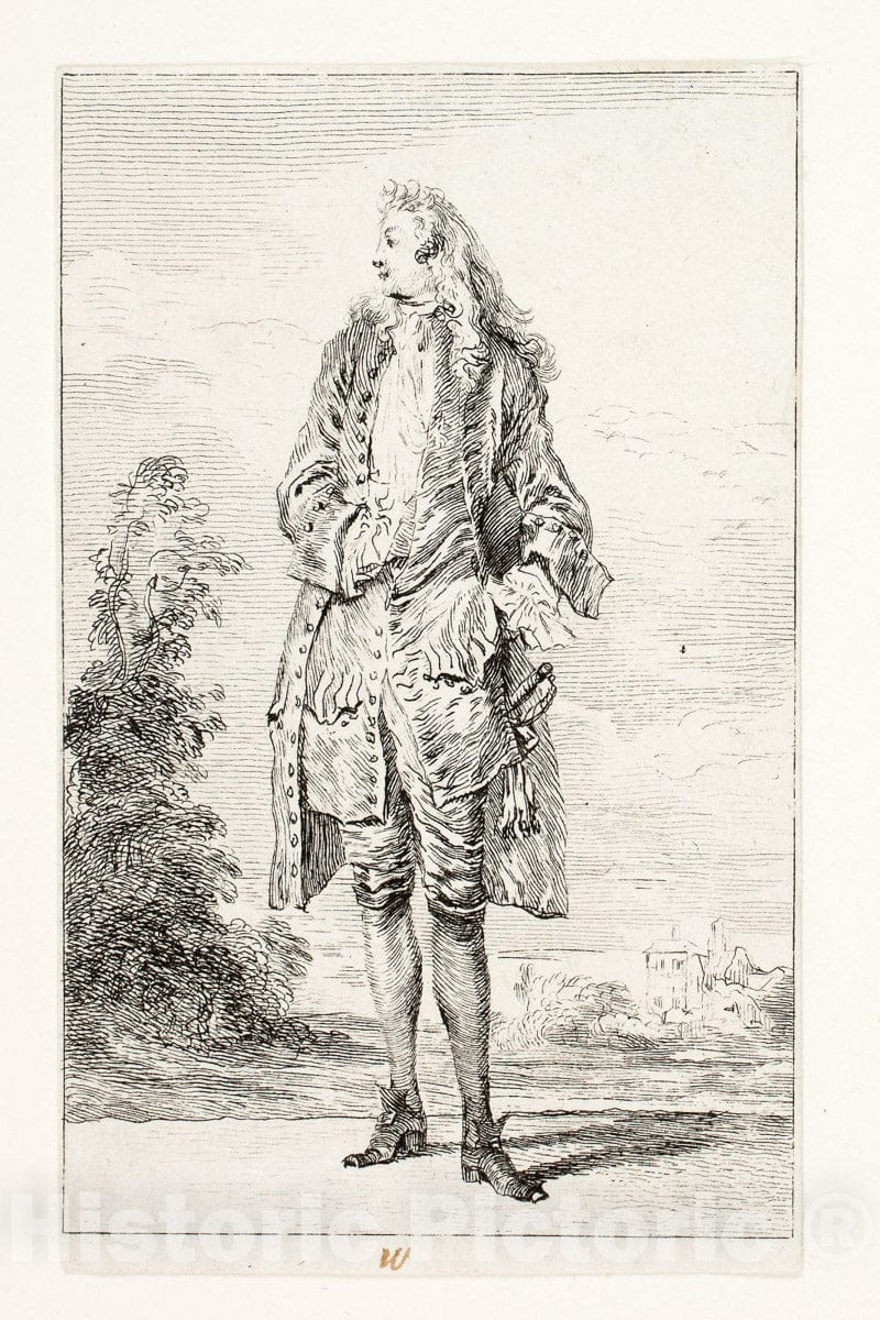 Art Print : Gentleman, Hand in Vest, Jean Antoine Watteau, c.1748, Vintage Wall Decor :