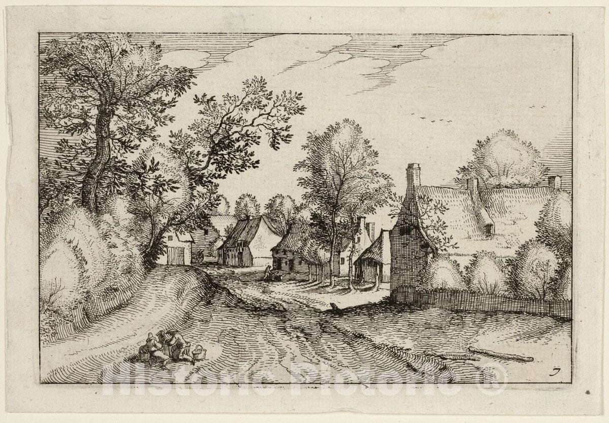 Art Print : A Village Road, plate seven after Pictures of Farms, Country Houses and Rustic Villages, Claes Jansz. Visscher, II, c.1612, Vintage Wall Decor :