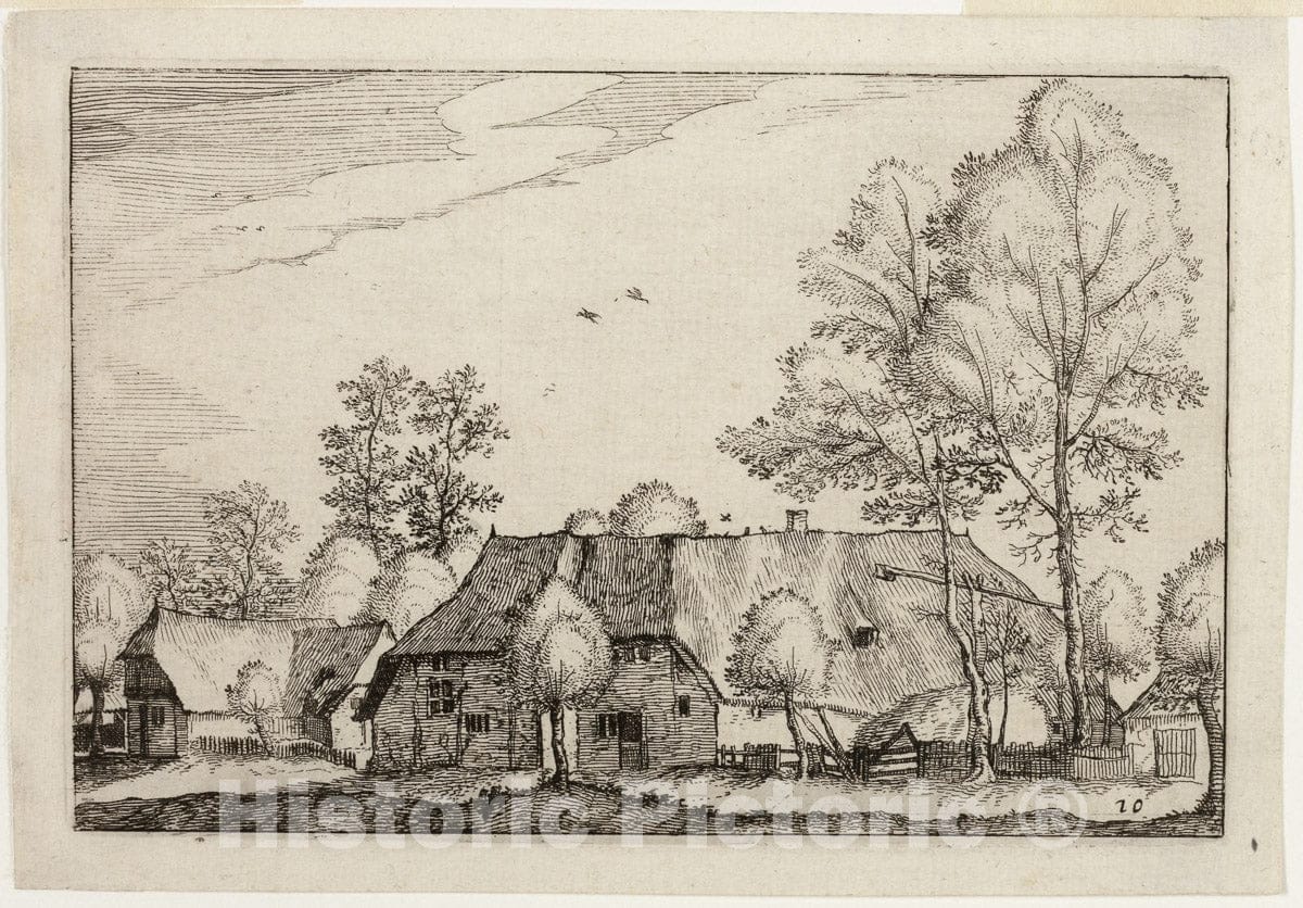 Art Print : Large Farm, plate ten after Pictures of Farms, Country Houses and Rustic Villages, Claes Jansz. Visscher, II, c.1612, Vintage Wall Decor :