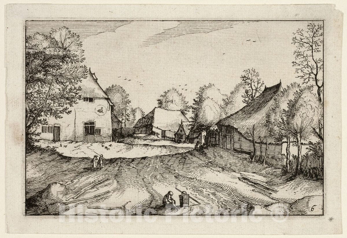 Art Print : The Swanns Inn, plate six after Pictures of Farms, Country Houses and Rustic Villages, Claes Jansz. Visscher, II, c.1648, Vintage Wall Decor :