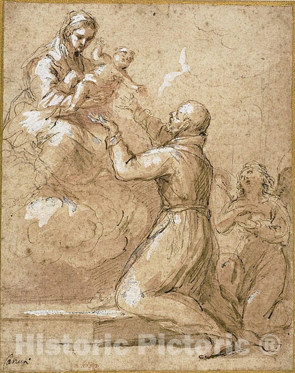 Art Print : Virgin and Child Appearing to Saint Cajetan of Thiene, Domenico Maria Canuti, c 1922, Vintage Wall Decor :
