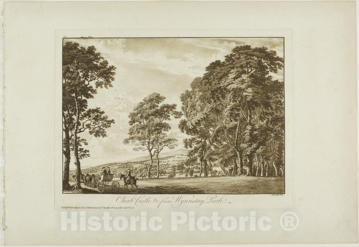 Art Print : Chirk Castle and c. from Wynnstay Park, Paul Sandby, c.1901, Vintage Wall Decor :