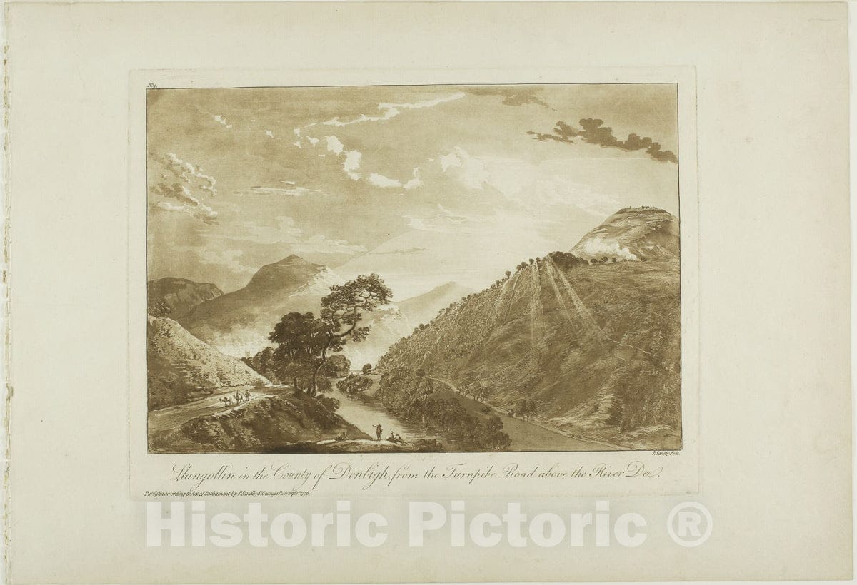 Art Print : Llangollin in the County of Denbigh, from the Turnpike Road Above the River Dee, Paul Sandby, c 1868, Vintage Wall Decor :
