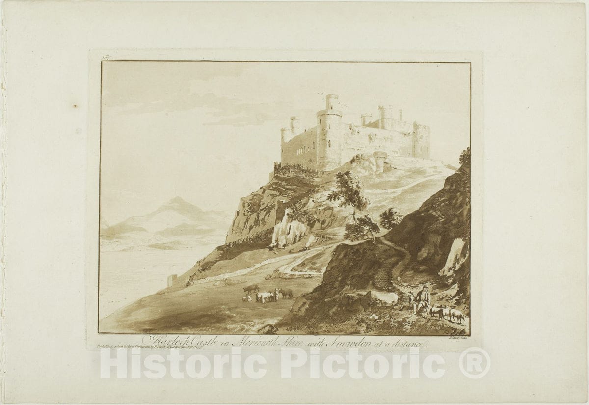 Art Print : Harlech Castle in Merioneth Shire with Snowdon at a Distance, Paul Sandby, c.1798, Vintage Wall Decor :