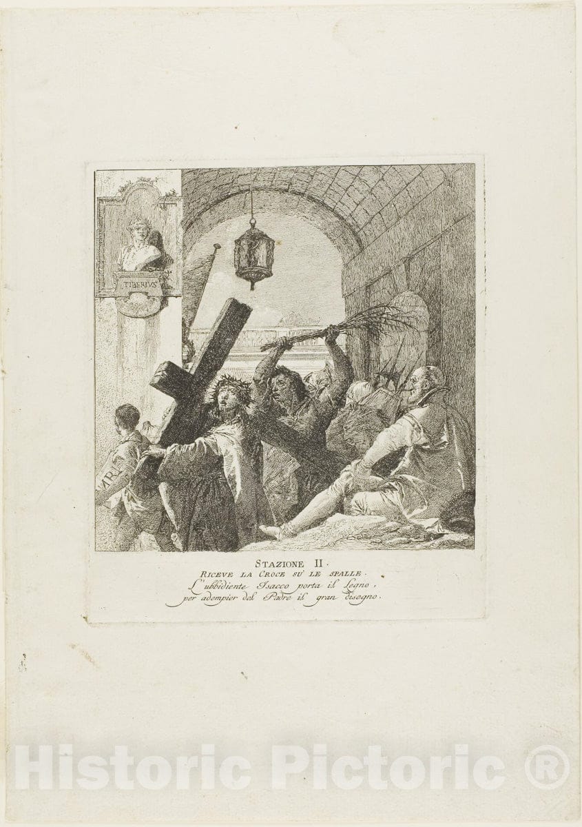 Art Print : Christ Receives the Cross, plate two from Stations of the Cross, Giovanni Domenico Tiepolo, c 1945, Vintage Wall Decor :