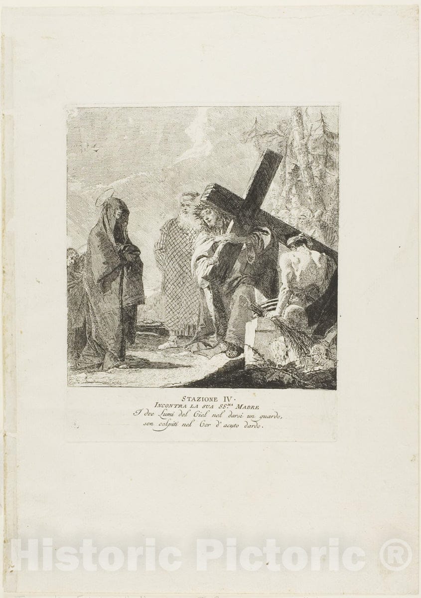 Art Print : Christ Meets his Mother, plate four from Stations of the Cross, Giovanni Domenico Tiepolo, c 1945, Vintage Wall Decor :