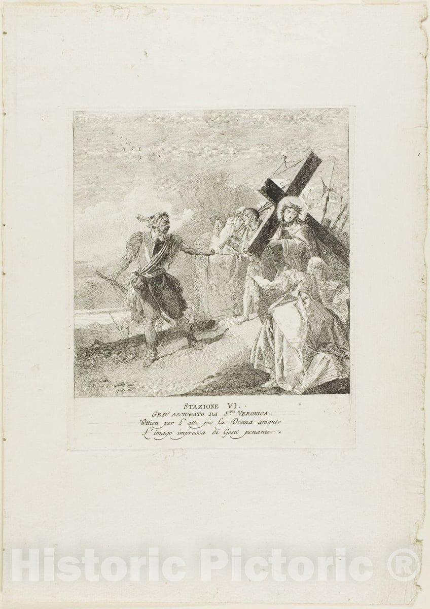 Art Print : Christs Face is Wiped by St. Veronica, plate six from Stations of the Cross, Giovanni Domenico Tiepolo, c 1945, Vintage Wall Decor :