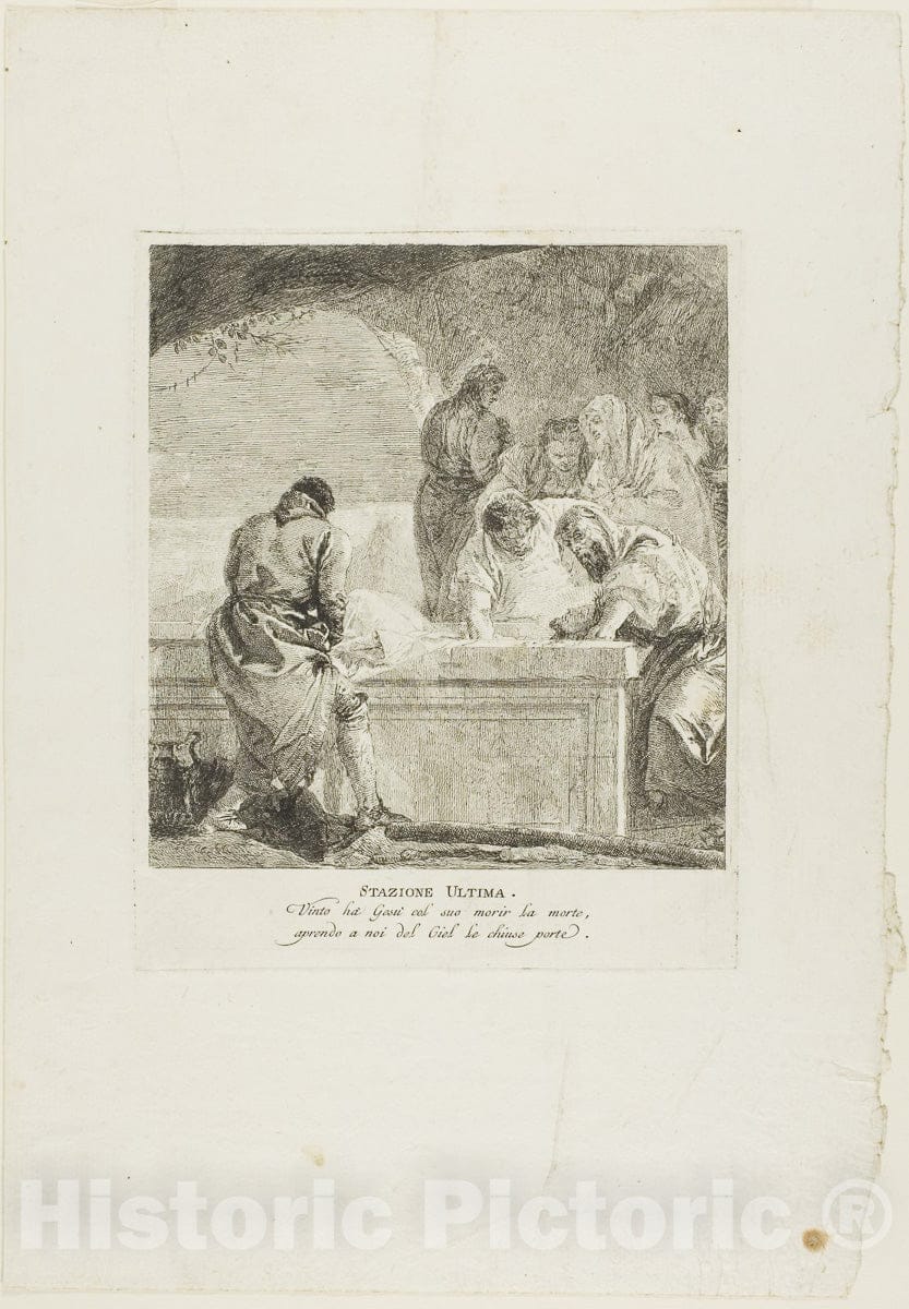 Art Print : The Entombment, plate fourteen from Stations of the Cross, Giovanni Domenico Tiepolo, c 1945, Vintage Wall Decor :