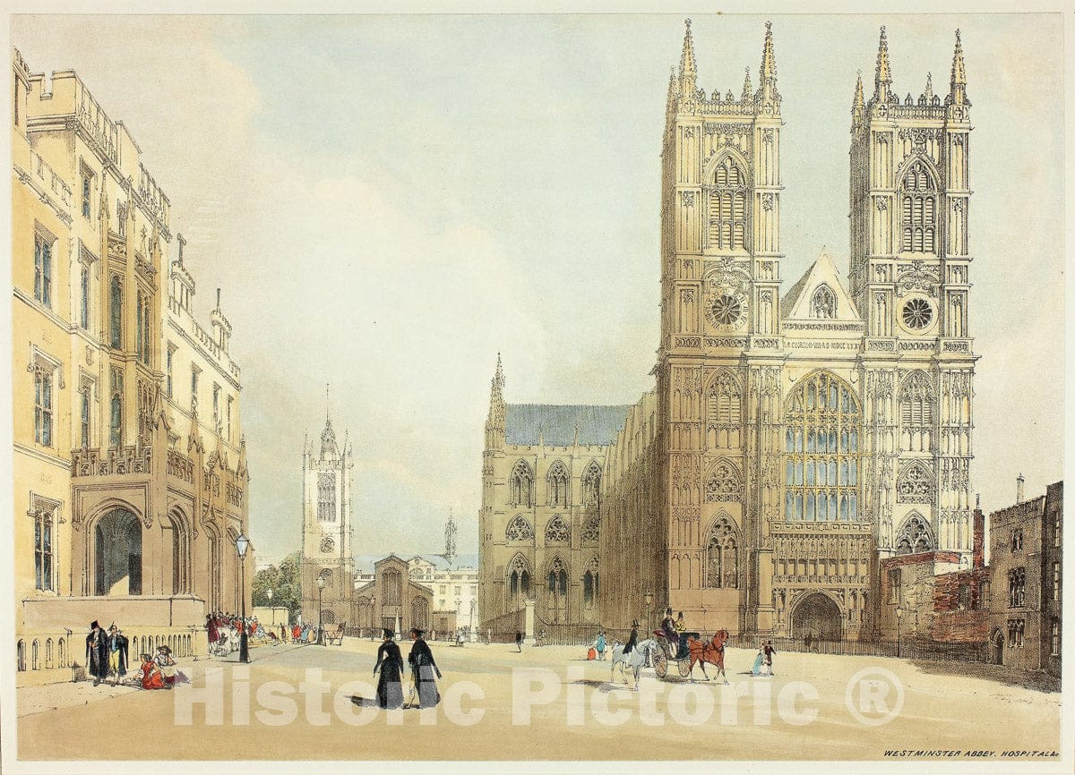 Art Print : Westminster Abbey, Hospital and Company, plate seven from Original Views of London as It Is, Thomas Shotter Boys, c.1790, Vintage Wall Decor :