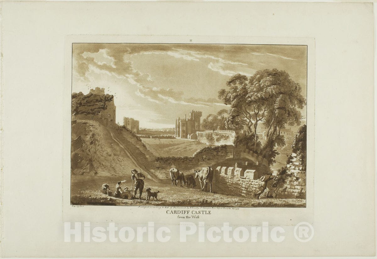 Art Print : Cardiff Castle from the West, Paul Sandby, c 1921, Vintage Wall Decor :