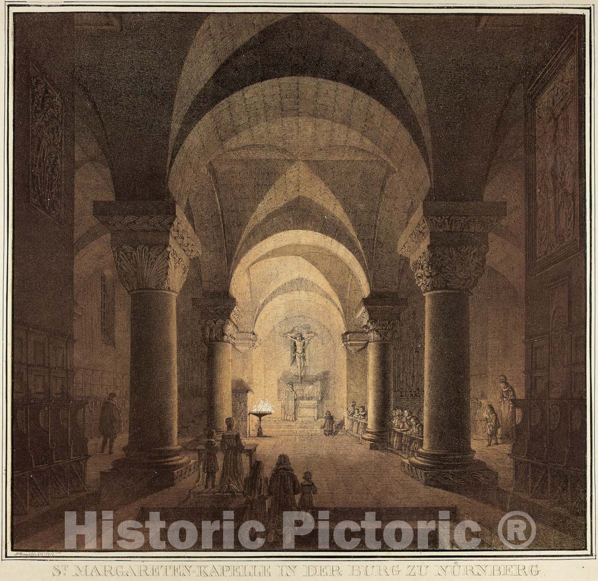 Art Print : Chapel of Saint Margaret in the City of Nuremberg, from Collection of Memorable Medieval Buildings in Germany, Domenico Quaglio, c.1907, Vintage Wall Decor :