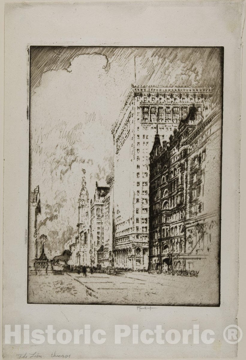 Art Print : The Lion, Chicago, Joseph Pennell, c.1976, Vintage Wall Decor :