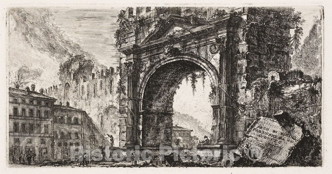Art Print : The Arch at Rimini built by Augustus, plate seventeen from Some Views of Triumphal Arches and other monuments, Giovanni Battista Piranesi, c.1622, Vintage Wall Decor :