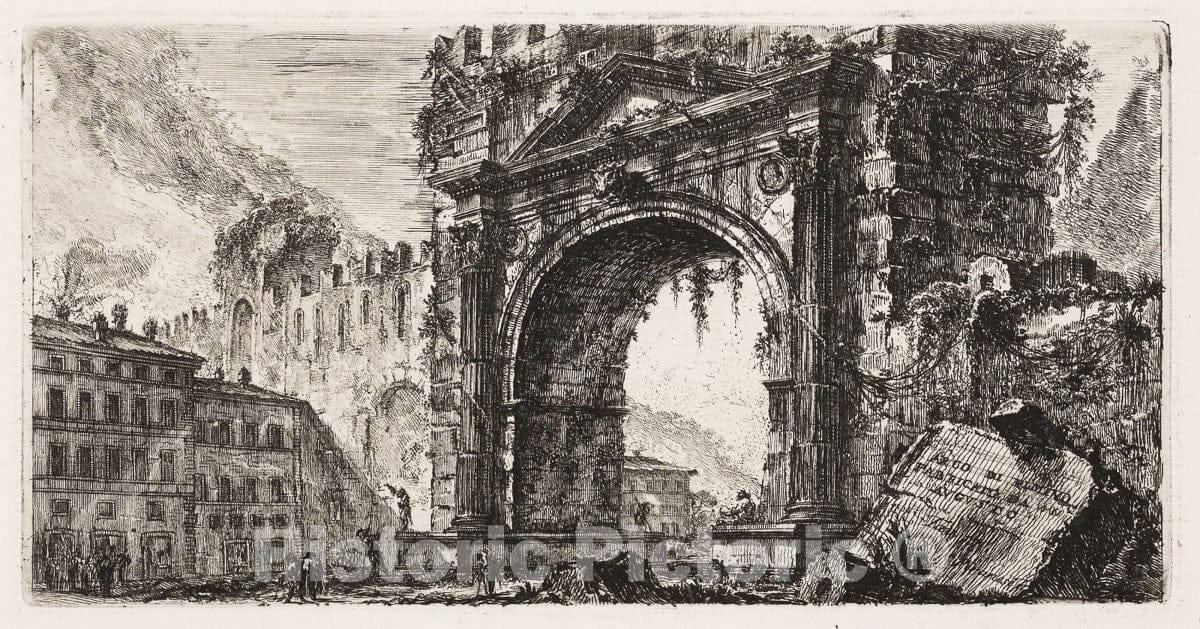 Art Print : The Arch at Rimini built by Augustus, plate seventeen from Some Views of Triumphal Arches and other monuments, Giovanni Battista Piranesi, c.1622, Vintage Wall Decor :