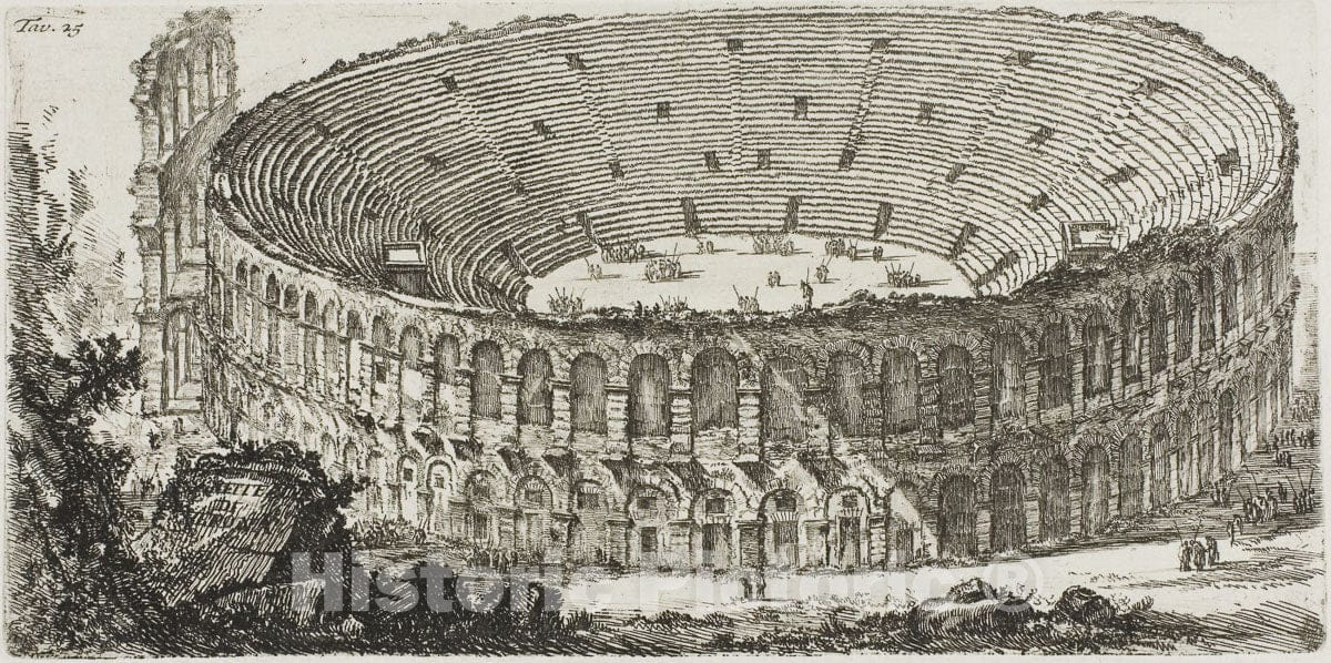 Art Print : Ampitheater of Verona, plate twenty-five from Some Views of Triumphal Arches and other monuments, Giovanni Battista Piranesi, c.1622, Vintage Wall Decor :