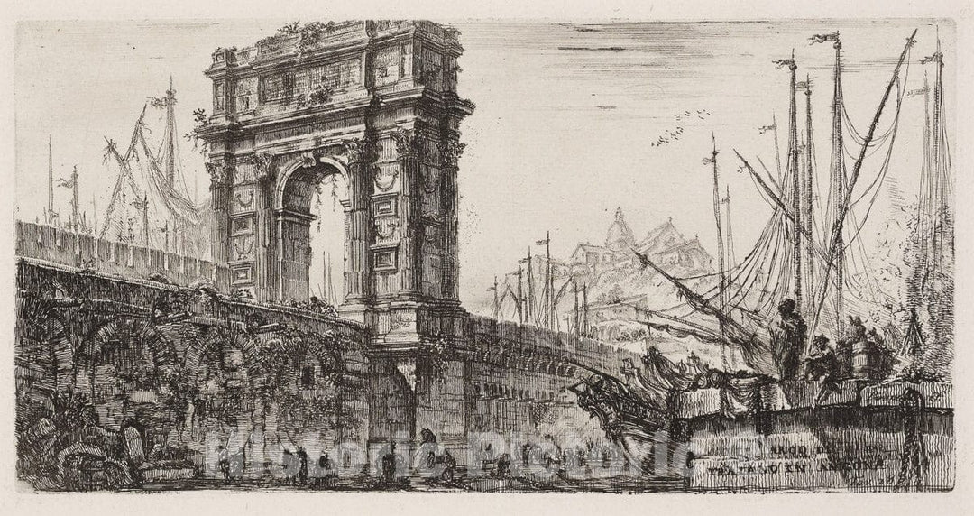 Art Print : Arch of Trajan in Ancona, plate twenty-eight from Some Views of Triumphal Arches and other monuments, Giovanni Battista Piranesi, c.1622, Vintage Wall Decor :