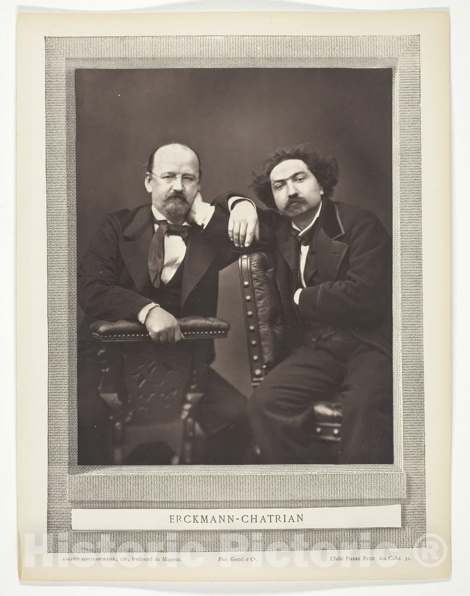 Art Photo : emile Erckmann (French writer, 1822-1899) and Alexandre Chatrian (French writer, 1826-1890), Pierre Petit, c 1875, Vintage Wall Decor :