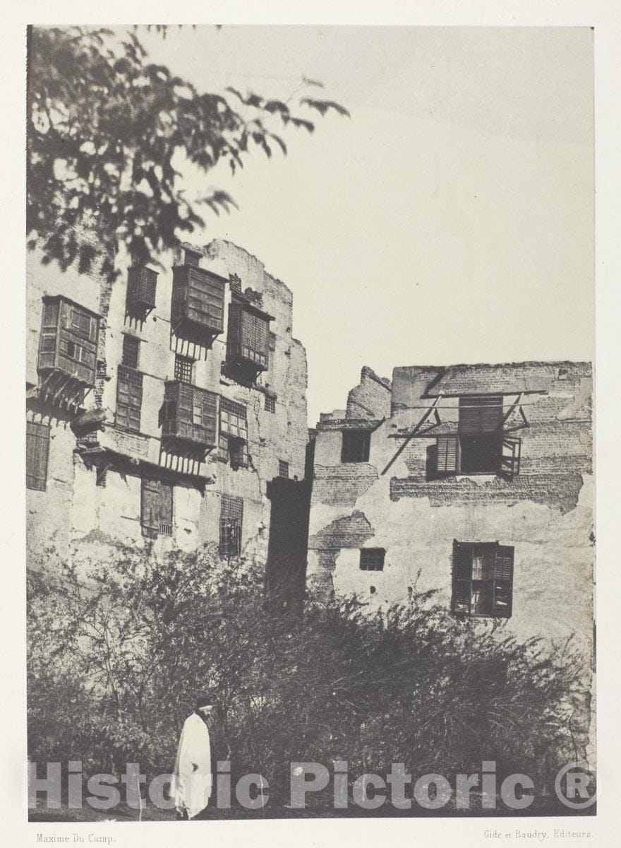 Art Photo : Maison et Jardin dans le Quartier Frank, Le Kaire, Maxime du Camp, c 1849, Vintage Wall Decor :