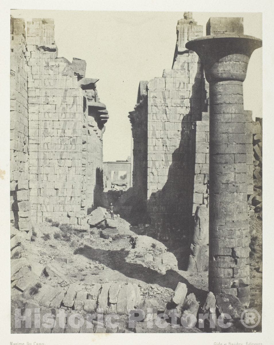 Art Photo : Palais de Karnak, Cour des Bubastites et Entree Principale de la Salle Hypostyle; ThÃ¨bes, Maxime du Camp, c 1855, Vintage Wall Decor :