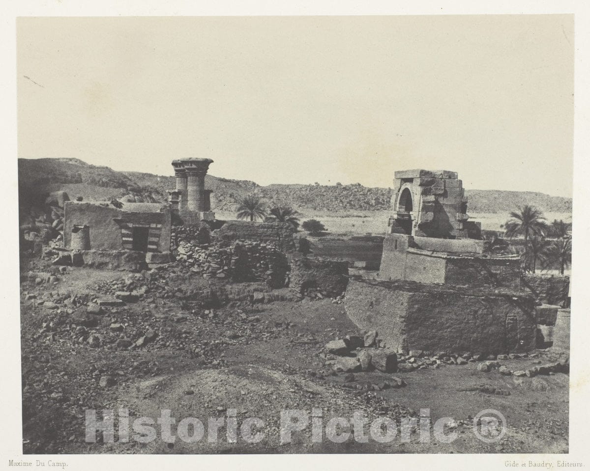 Art Photo : Village et Temple de lIle de Beghe, Ã  lOuest de Philoe; Nubie, Maxime du Camp, c 1849, Vintage Wall Decor :