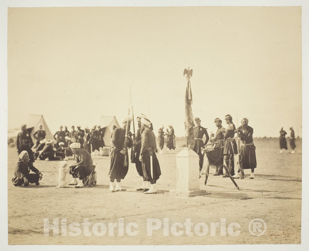 Art Photo : The Raised Flag of the Zouave Regiment, Camp de ChÃ¢lons, Gustave Le Gray, c 1857, Vintage Wall Decor :