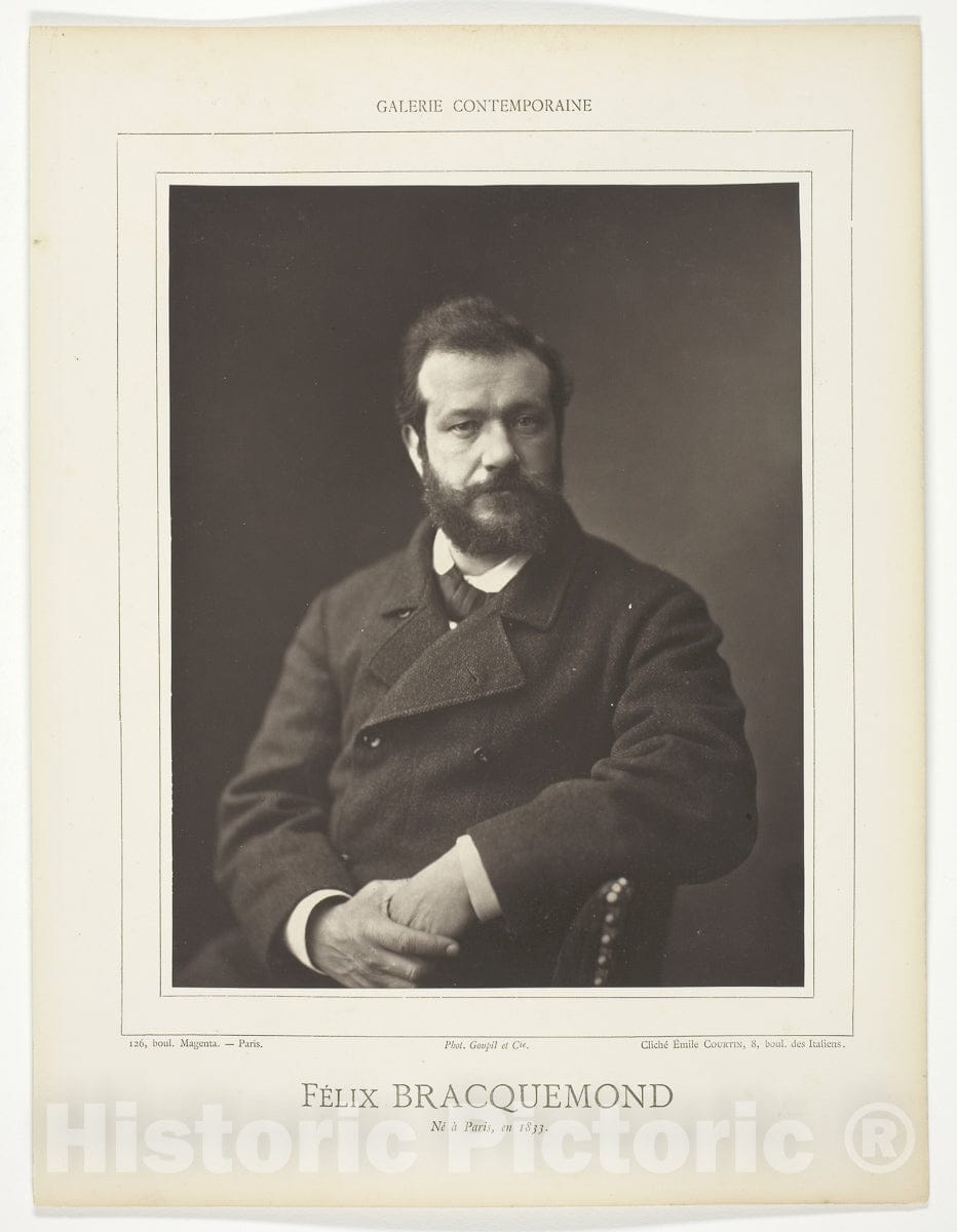 Art Photo : Felix Henri Bracquemond (French painter and printmaker, 1833-1914), Emile Courtin, c 1875, Vintage Wall Decor :